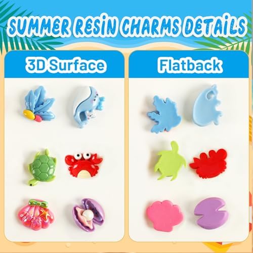 60Pcs Ocean Resin Charms, Summer Beach Flatback Craft Embellishment