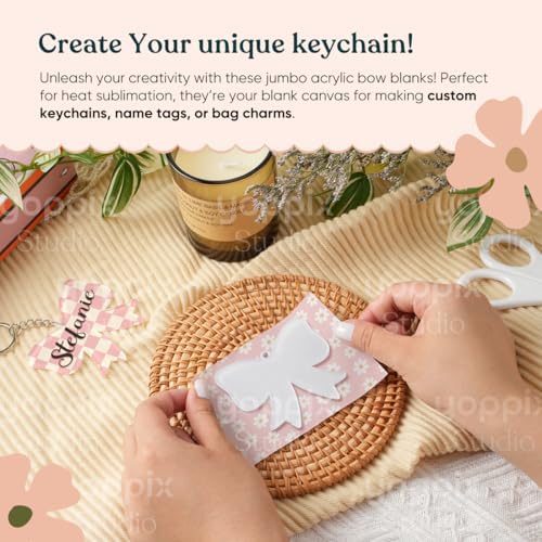 YOPPIX 10 Pcs Sublimation Bow Blanks, Sublimation Acrylic Bow Blanks Keychain for Heat Transfer Keychain Luggage Tag Baggage Handbag Travel Suitcase Tags, Home Gift Crafts Supplies