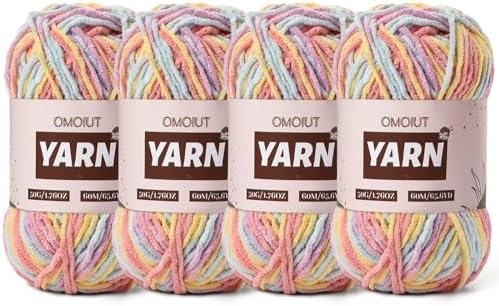 4 Packs Plush Chenille Chunky Crochet Yarn - Baby Yarn for Crocheting Soft - Velvet Yarns Knitting for Blankets Crafts - Fluffy Amigurumi Yarns 200g/262.5yds (4 Macaron)