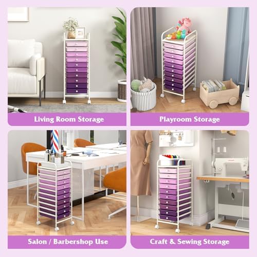COSTWAY 10-Drawer Rolling Storage Cart, Utility Mobile Trolley