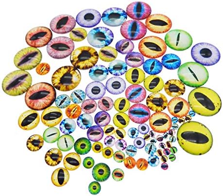 Julie Wang 100PCS 5Sizes Assortment Dragon Eyes Flatback Glass Cabochon for Jewelry Making, Sculpture, DIY Craft Art, Fantasy Model Projects (Mixed1)