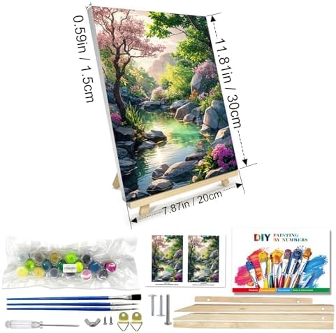JOOZ Paint by Numbers Kit for Adults with Frame, Landscape Paint by Number Canvas, Mountain Paint by Numbers with Easel, DIY Flowers Scenery Oil Painting Kit for Home Wall Decor 8 x 12 Inch