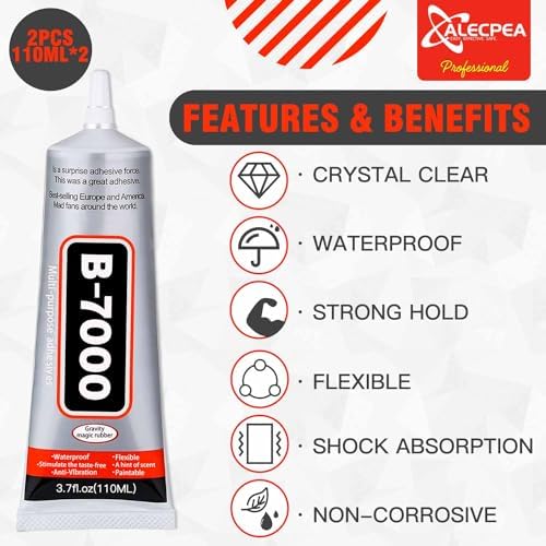 B-7000 Craft Glue for Jewelry Making - 110ml/3.7oz (2 Pack) - Multi-Function B-7000 Super Adhesive Glues Liquid Fusion Glue for Rhinestones Crafts, Clothes Shoes, Fabric, Jewelry Making, Cell Phones