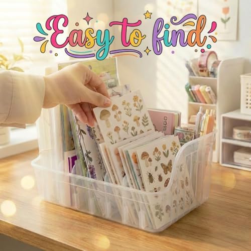 Clear Sticker Organizer Storage Box with Dividers, See All Your Stickers at a Glance, Craft Organizer for Stickers, Washi Tape & Scrapbook Supplies, Space Saving (2 Pc)