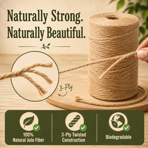 2mm 164FT, 600FT, 1200FT, 1800FT Natural Jute Twine String, 2 Pack of 600FT
