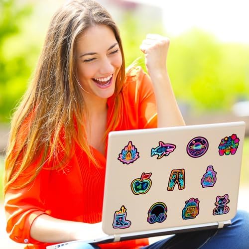 DothRayan 100Pcs Water Bottle Stickers, Cool Cute Neon Sticker Packs, Prizes for Kids Classroom Rewards, Waterproof Vinyl Stickers for Water Bottles Laptop Scrapbooking Skateboard
