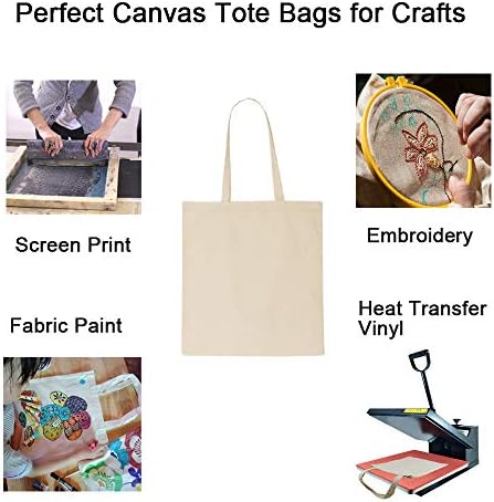 FunisFun 12 Pack Blank Canvas Tote Bags, Reusable Grocery Bag for Crafts