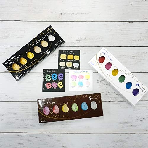 Kuretake Gansai Tambi PEARL COLORS, 6 colors set, Made in Japan