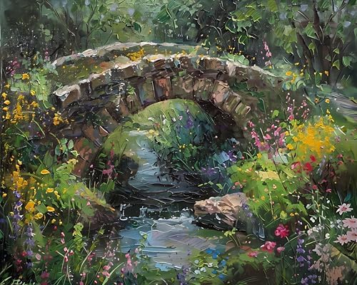 AuraDraw Stone Bridge Paint by Numbers Kit for Adults - DIY Stone Bridge Over River Painting on Canvas, Acrylic Paint Set or Home Decoration 16x20 Inch