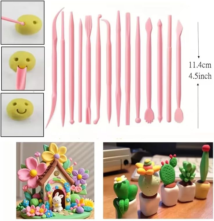 22 PCS Clay Sculpting Tools Set, Pink Air Dry Clay Tools & Polymer Clay Tools Kit, Double-Ended Plastic Modeling Tools for Pottery, Polymer Clay, Air Dry Clay & DIY Crafting for Adult