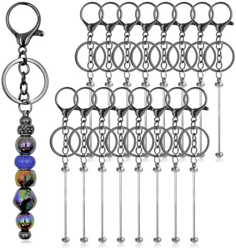 28 Pcs Beadable Keychain Bars - Keychain Making Kit Bulk - Metal Beaded Keychains for Crafting - Diy Key Chain Supplies - Blank Keychains Bars for Beads - Beadable Items (Grey)
