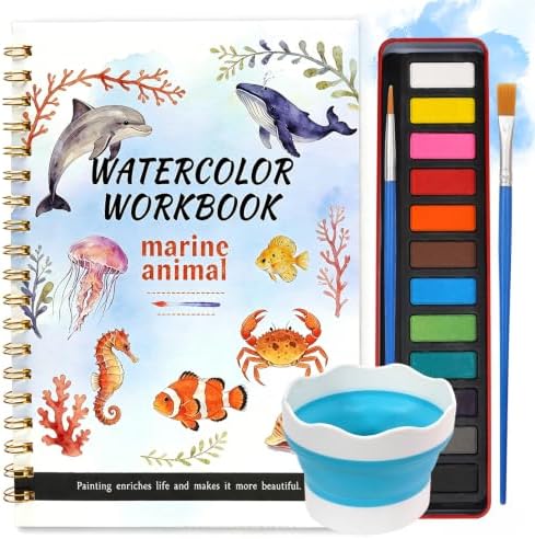 Watercolor Workbook for Adults, Ocean Animals Water Coloring Book