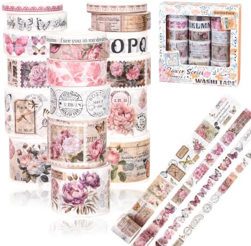 Washi Tape Set, 18 Rolls Washi Stickers, Assorted Sizes, for Junk Journal Scrapbook Tape, Bullet Journaling Scrapbooking Supplies, Planner Sticker DIY Craft DéCor (Dreamy Butterfly)