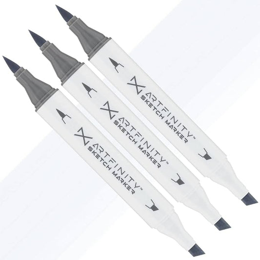 Artfinity Sketch Markers - Set of 3 - Cool Gray 0 CG0, Vibrant, Professional, Dye-Based Alcohol Markers for Artists, Drawing, Travel, & More
