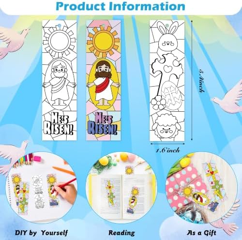 72Pcs Easter Color Your Own Bookmarks, Coloring Blank Bookmarks for Kids
