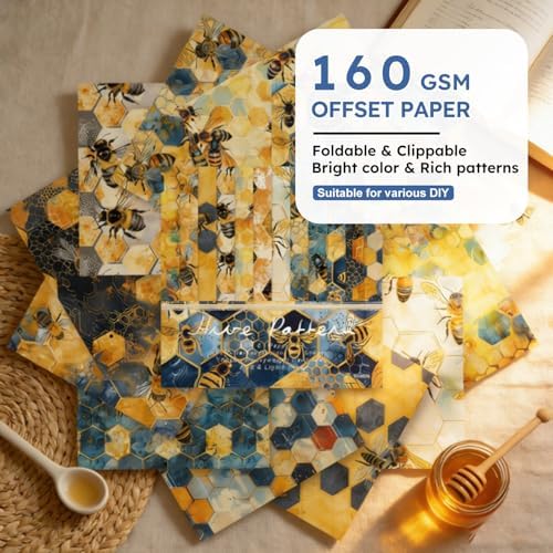 6-inch Bee Scrapbooking Paper Pad - 24 Sheets Aesthetic Patterned Decorative Collage Junk Journal Decoupage for Origami Wrapping Folded Supplies Gift Cards DIY Crafts Scrapbook Photo Album