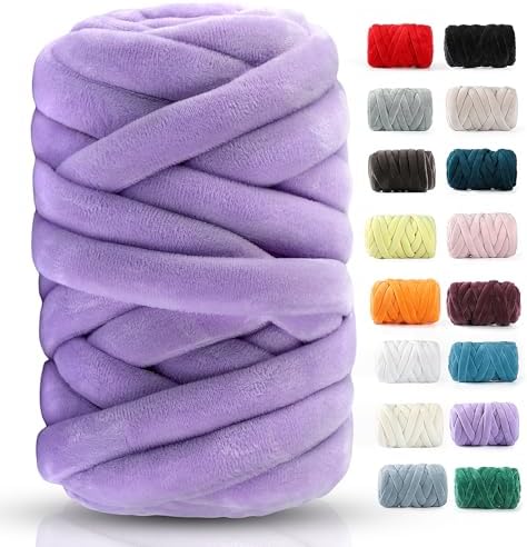 Chunky Yarn for Hand Knitting- Velvet Chenille Tube Yarns- Jumbo Yarns for Blankets, Pet Beds, Machine Washable (0.66 Lb/18.59 Yd), Easy No-Tool Arm Knitting & Crochet Project Yarn (Romantic Purple)