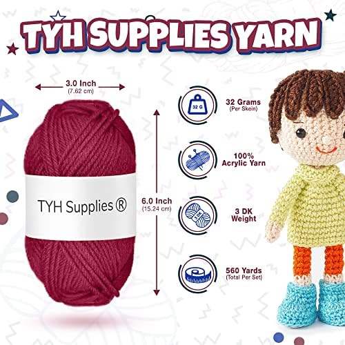 TYH Supplies 8 Acrylic Yarn Skeins Dark Colors | 560 Yards Soft DK Light Worsted Yarn for Knitting & Crocheting – Amigurumi, Hats, Scarves, Small Crafts – Crochet Kit for Beginners & Adults