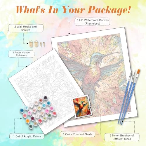 Kalonyth Hummingbird Paint by Numbers Kit for Adults, 16x20 inch, No Framed