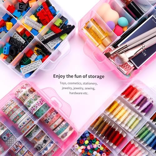 Bead Organizer 3 tier 30 grid Stackable Craft Hair Tackle Storage Pink | Stackable 3-Tier Design, Divided Compartments, for Beads Art Supplies Washi Tape Seeds Hair Accessories and Nails