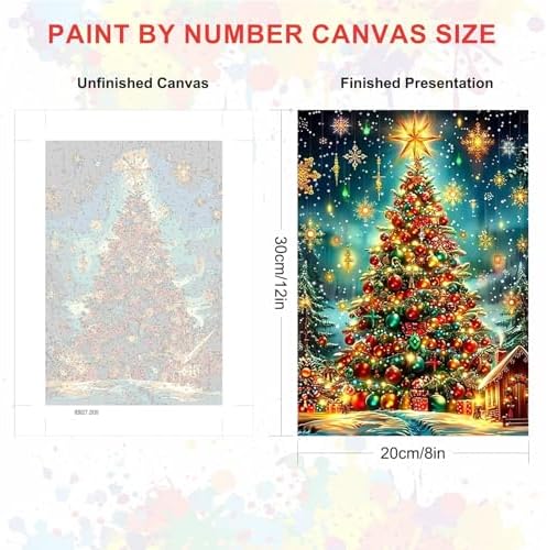 SENQAO Christmas Paint by Numbers for Adults Framed, Christmas Tree Adults' Paint-by-Number Kits, Adult Paint by Number Kits on Canvas, Acrylic Number Painting for Home Decor, 8x12inch
