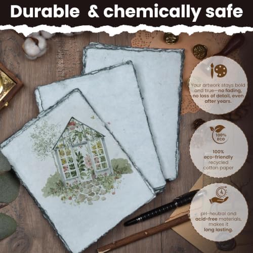 LEATHER VILLAGE Grey Deckled Edge Handmade Watercolor Paper 9.5x12.5