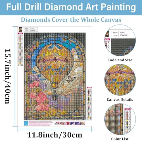 Hot Air Balloon Diamond Painting Kits for Adults, Diamond Art Kits 12x16in | Diamond Painting Kits for Adults Beginners, Gem Art, 5D Full Drill, DIY Arts and Crafts for Gift Home or Decor