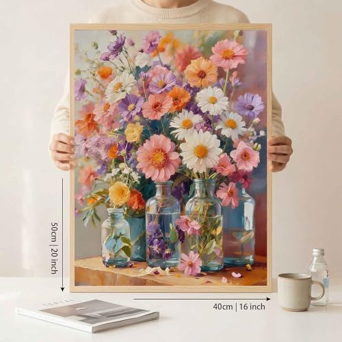 Amphol Paint by Numbers Kit for Adults - Boho Cosmos Floral DIY Paint by Number Canvas Art Kit, 16x20in Unframed Oil Painting by Number Kit, Relaxation and Home Decoration, Complete Acrylic Paint Set