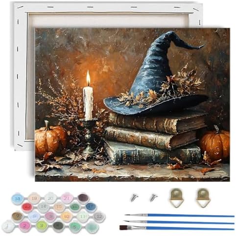 Witch Hat Paint by Numbers Kit for Adults Beginner with Framed 10x12 Inch