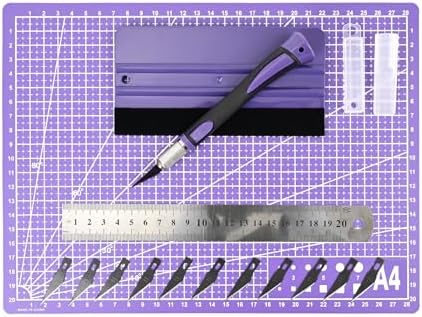 EHDIS Exacto Knife Set Utility Craft Precision Hobby Knife Tool with Cutting Mat,6 inch Vinyl Squeegee, Steel Ruler, for Sewing Crafts Hobby Fabric Precision Scrapbooking Project (Purple)