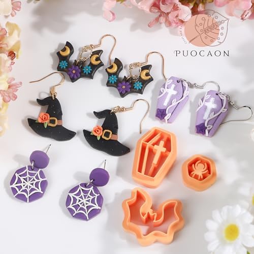 Puocaon Halloween Polymer Clay Cutters - 12 Pcs Witch Wizard Bat Ghost Pumpkin Halloween Clay Cutters for Earrings Jewelry Making
