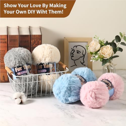 Faux Fur Yarn Soft Fluffy for Crocheting - 1 Skeins(Each 3.5oz/100g, 71yd/65m) - Chunky & Fluffy Yarn for Crochet Amigurumi, Blankets, Hand Knitting, Scarves &Crafts (1, Colorful Yellow)