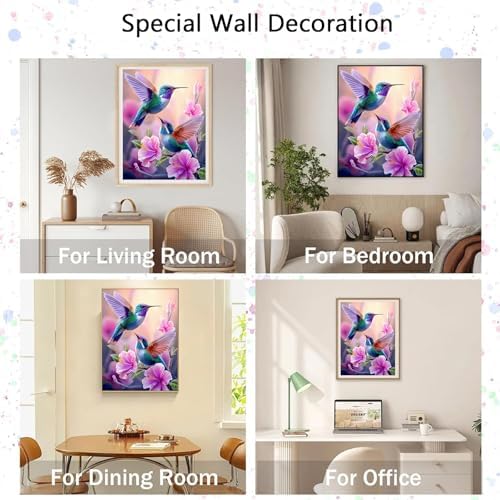 Hummingbirds Diamond Art Kits for Adults,12x16 in Full Round Drill Painting
