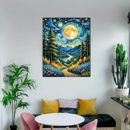 ldazao Moon Framed Paint by Numbers Kit for Adults Beginner Forest Adult Paint by Number Artist Kits with Frame for Gift Home Wall Decor 9.5x12 Inch