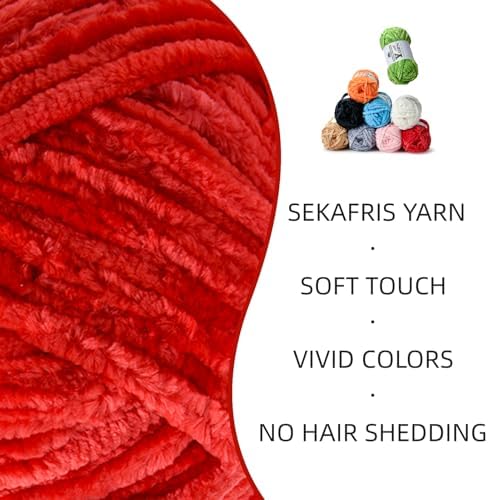 Chenille Crochet Red Yarn 1 Pack