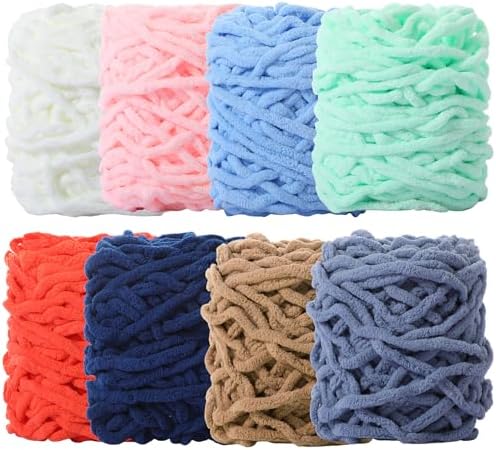 Buryeah 8 Pack Chunky Chenille Yarn for Crocheting (Multicolor)