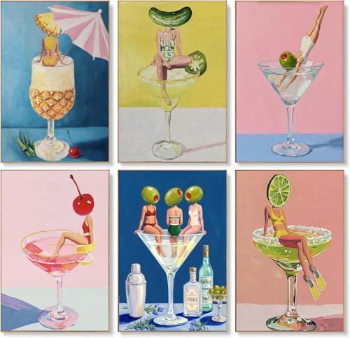 MXCFZX 6 Pack Paint by Numbers Kit for Adults Beginner, Cocktail Adult Paint by Number Kits on Canvas Without Frame, Cocktail DIY Acrylic Oil Number Painting Kits for Gift Home Decor 8x12 Inch