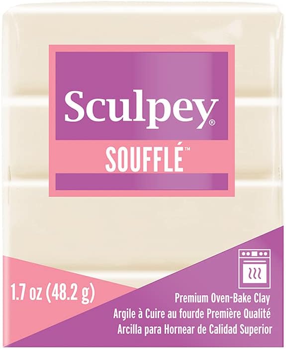 Sculpey Soufflé Polymer Oven-Bake Clay, Ivory, Non Toxic, 1.7 oz. bar, Great for Jewelry Making, Holiday, DIY, Mixed Media and More! Premium Light-Weight Oven Bake Clay. (SU 6647)