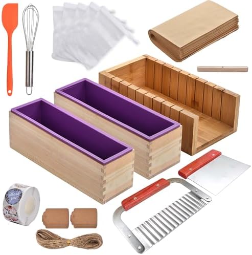 Soap Molds with Bamboo Cutting Box and 2 PCS Silicone and Wood Molds Box