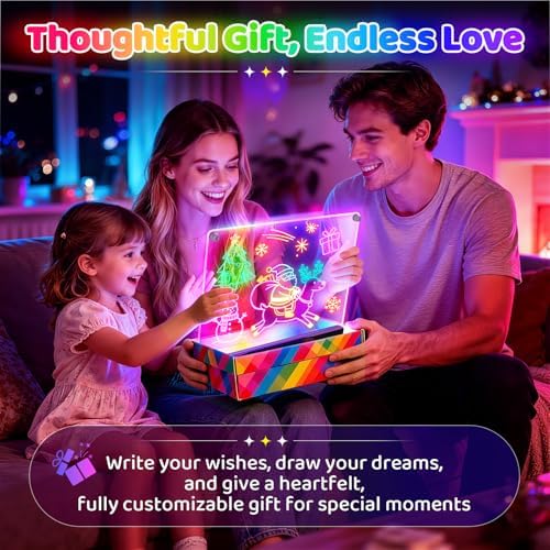 LED Drawing Board with 9 Light Effects, Rechargeable 16" Glow Doodle Note Message Board with Colors, Neon Light Up Drawing Pad Gift Ideas for Kids, Birthday, Christmas with Markers & Tracing Book