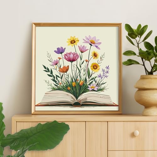 Framed Paint by Numbers Kit for Adults Beginners – Books and Flowers