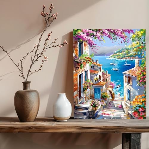 xcemhil Landscape Paint by Numbers Kit for Adults Beginner, Landscape Paint by Numbers for Adult, Acrylic Paint by Number Kits Suitable for Home Wall Art Decor Gifts 16x20 Inch