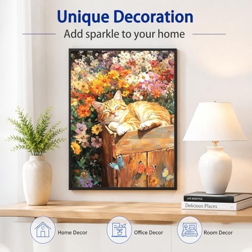 AUKELHJ Diamond Art Kits for Adults, Cat Diamond Painting, 12x16 Inch