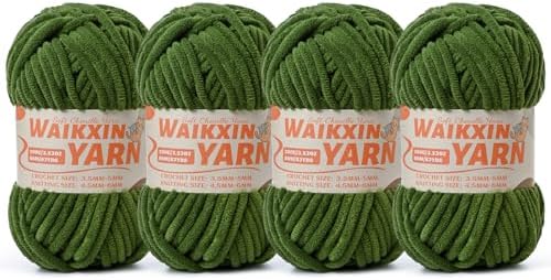 （4 Pine Green） 4 Pack Super Soft Fuzzy Chenille Chunky Yarn for Crocheting, 400g (350yds) Velvet Fluffy Amigurumi Yarn for Hand Knitting Baby Blankets Weaving Craft