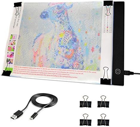 Mlife A4 LED Light Pad - Diamond Art Light Box Tracing Light Board with 3 Brightness, Ideal for Sketching, Animation, Drawing Light Box with 4 Fasten Clips