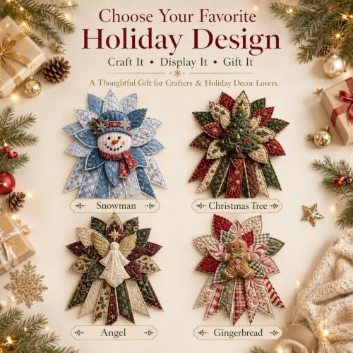 Festive Quilted Christmas Door Hanging DIY Sewing Kit, Christmas Quilted Bow DIY Kit with Fabric, Batting, Thread, Templates & Instructions, Patchwork Hanging Decor Kit for Door Wall Display (B-1)