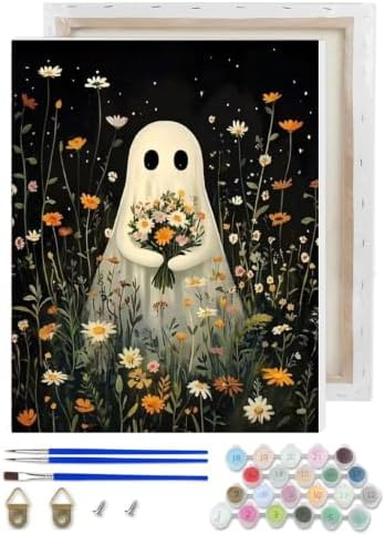 Ghost Paint by Numbers Kit for Adults Beginner with Framed 10x12 Inch