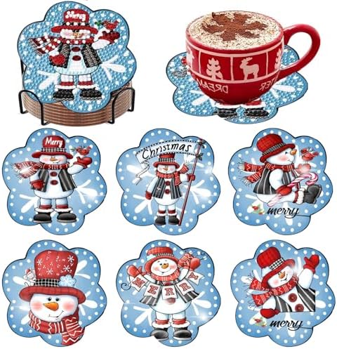 6 Pcs Christmas Diamond Art Coasters Kits with Holder 4x4in Special Shape