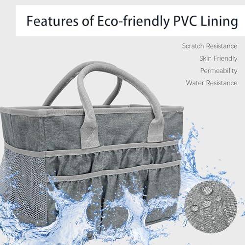 Cupohus Craft Organizer Tote Bag – Craft Caddy with 2 Mesh Side Pockets & Front Elastic Pockets, Foldable Large Capacity Supply Storage Bag for Sewing, Knitting, Painting, and Travel (Grey)