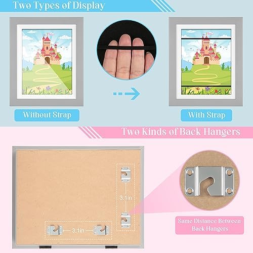 [2-Pack] Kids Art Frames, 10x12.5 Front Opening Kids Artwork Frames Changeable, Gray Artwork Display Storage Frame for Wall, Holds 50 Pcs, for 3D Picture, Crafts, Children Drawing, Hanging Art,